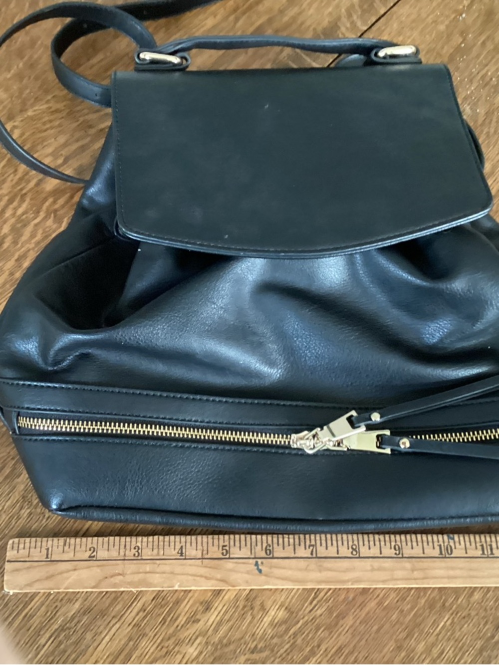 Black Leather like Backpack with Gold Zipper